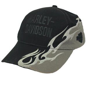 Harley-Davidson Hat Black Gray Flame Cap Motorcycle Biker Adjustable Strap OSFA